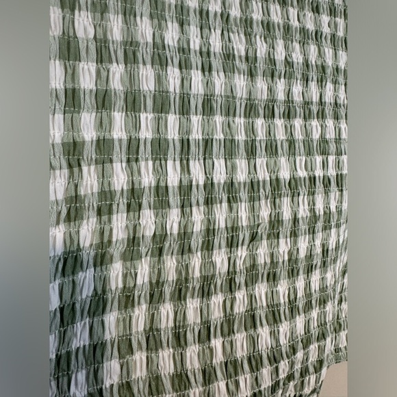 SHEIN Green & White Gingham Print Twist Front Puff Sleeve Crop Top Size 11-12Y☀️ - Picture 12 of 17